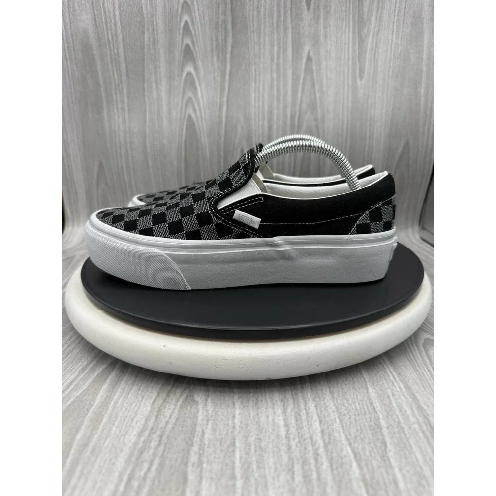 VANS Classic Slip On Platform Womens Size 8.5 Metallic Silver Checkerboard Shoes